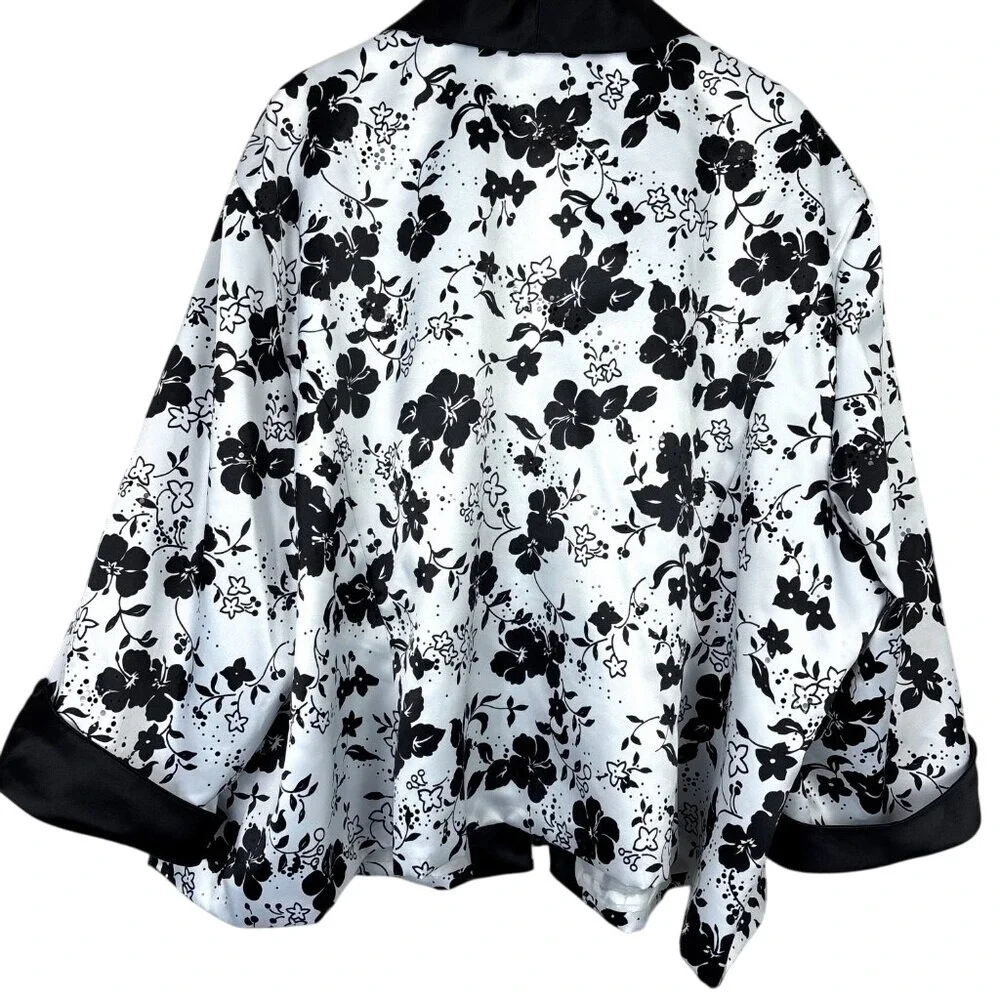 R&M Richards Woman Jacket 34W Black White Floral Zip-Up Sequins Special Occasion